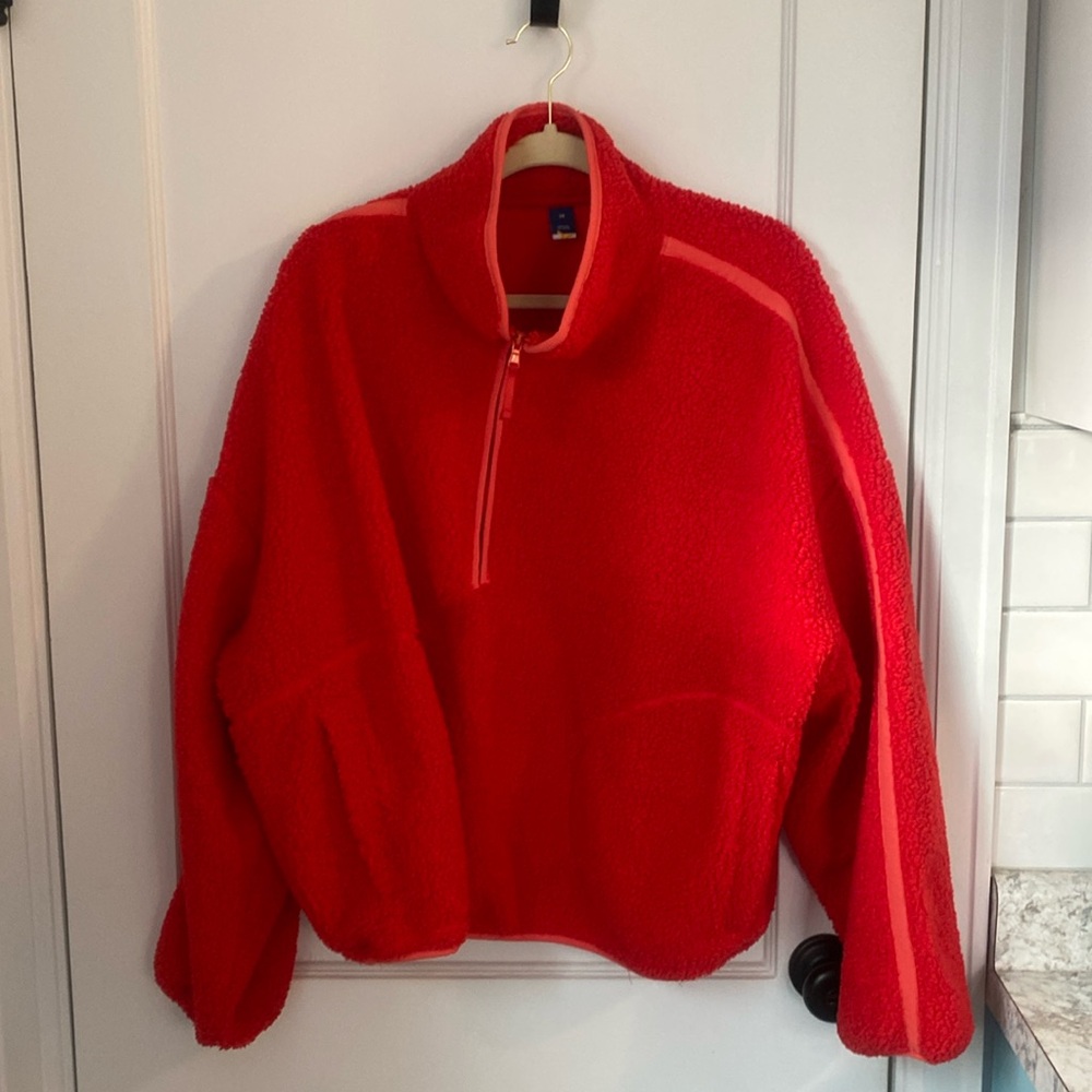 Old Navy Red Sherpa Half-Zip Pullover Hoodie